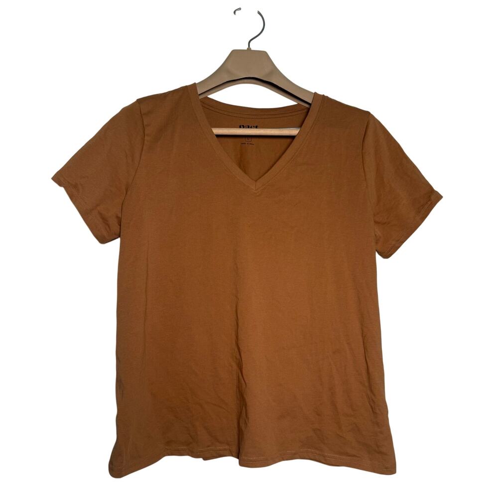 Pact Women's Softspun V-Neck Tee LARGE Brown Sugar Lightweight Comfortable Top